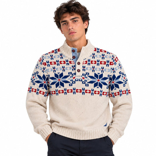 Nautica Men's Snowflake Wool Blend Jumper M Cream – jumper product photo 1 | RewearableUK