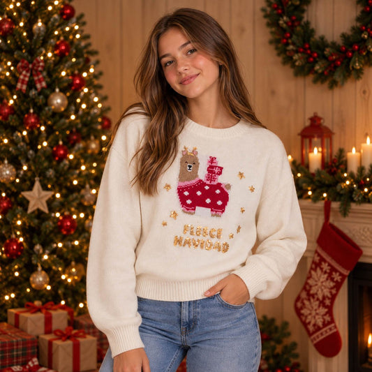 New Look Teens Llama Christmas Jumper Age 14-15 Cream – Christmas Jumper product photo 1 | RewearableUK