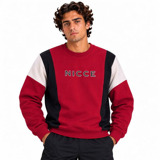 Nicce Unisex Red Panelled Crew Neck Sweatshirt S – Sweatshirt product photo 1 | RewearableUK