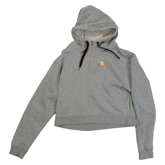 Nike Air Womens Cropped Half Zip Hoodie Grey Rose Gold Logo Size XS – product photo 2 | RewearableUK