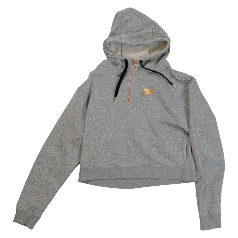 Nike Air Womens Cropped Half Zip Hoodie Grey Rose Gold Logo Size XS – product photo 2 | RewearableUK