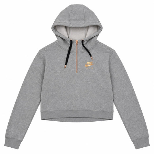 Nike Air Womens Cropped Half Zip Hoodie Grey Rose Gold Logo Size XS – product photo 1 | RewearableUK