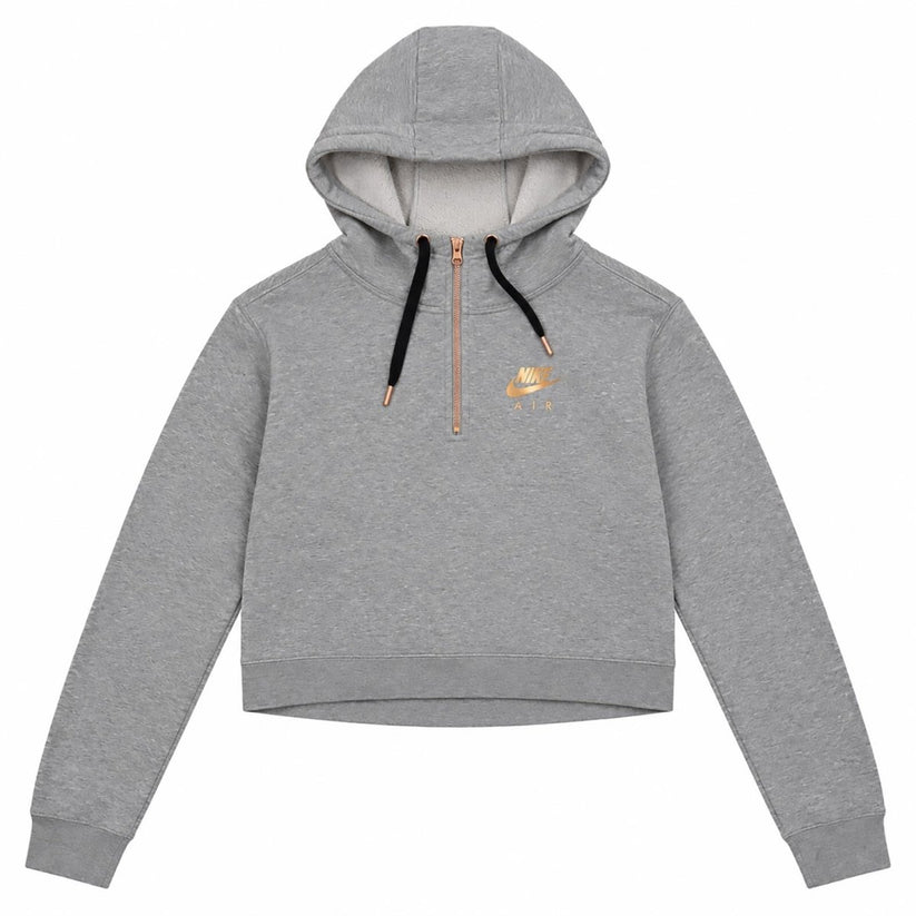 Nike Air Womens Cropped Half Zip Hoodie Grey Rose Gold Logo Size XS – product photo 1 | RewearableUK