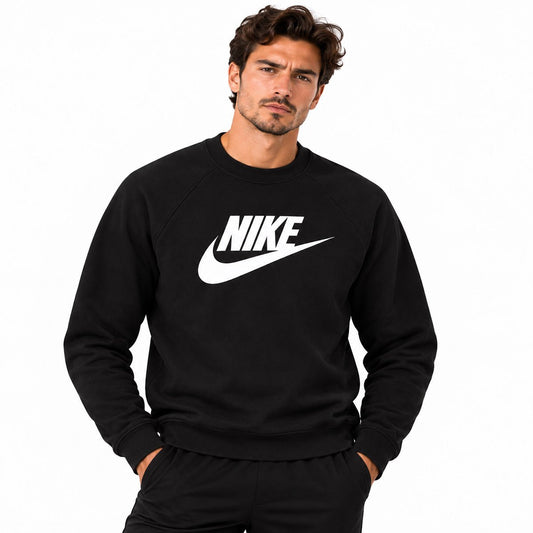 Nike Black Crew Unisex Sweatshirt S, White Swoosh Long Sleeve Printed – Sweatshirt product photo 1 | RewearableUK