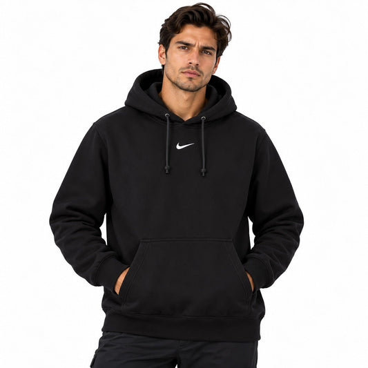 Nike Black Swoosh Pullover Unisex Hoodie XS Embroidered Kangaroo Pocket Ribbed Cuffs – Hoodie product photo 1 | RewearableUK