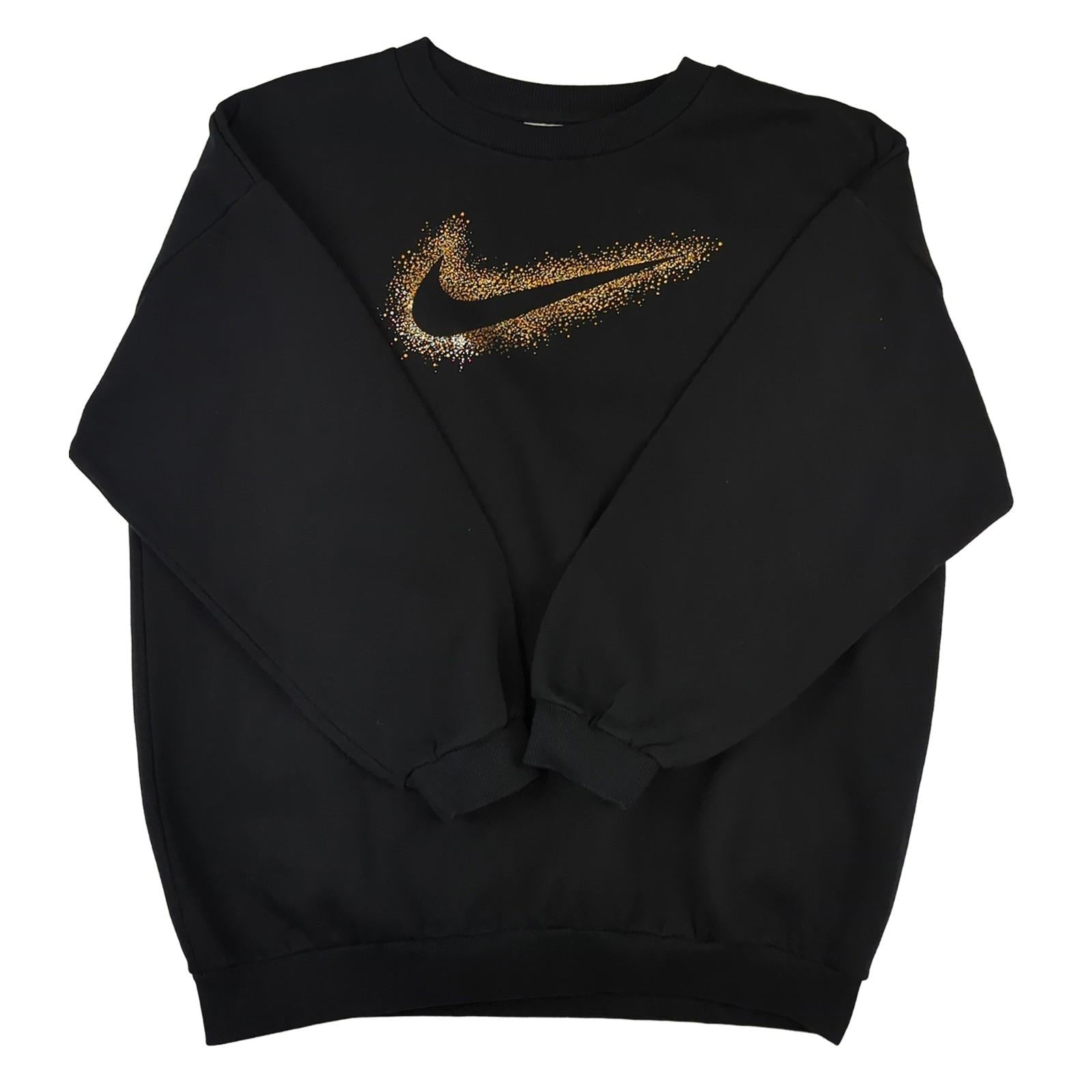 Nike Nike Girls Sweatshirt XL 156 - 166cm Black Long Sleeve Golden Logo Used Sweater & Hoodie RewearableUK
