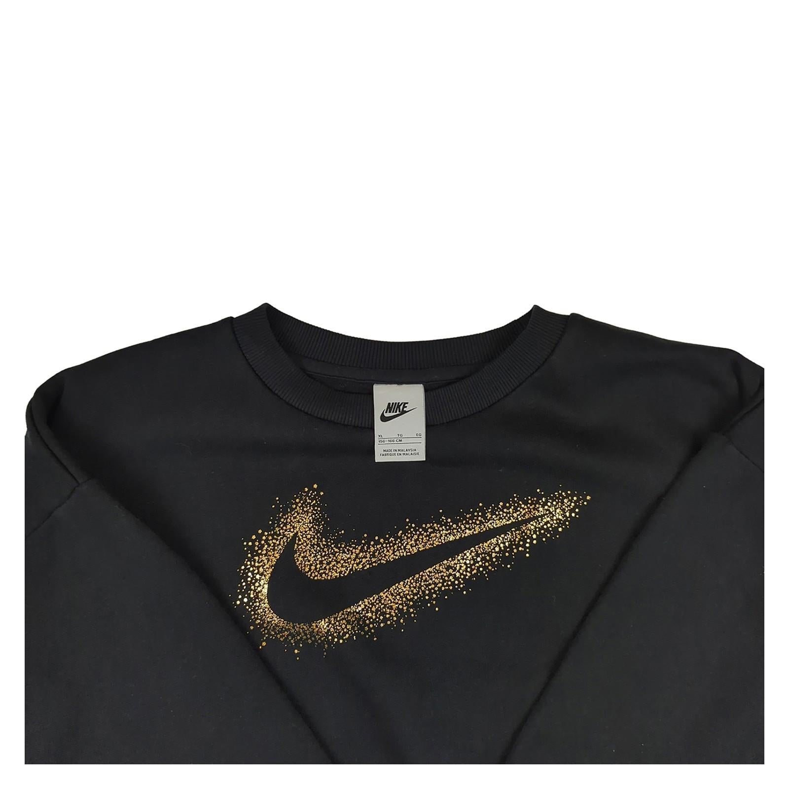 Nike Nike Girls Sweatshirt XL 156 - 166cm Black Long Sleeve Golden Logo Used Sweater & Hoodie RewearableUK