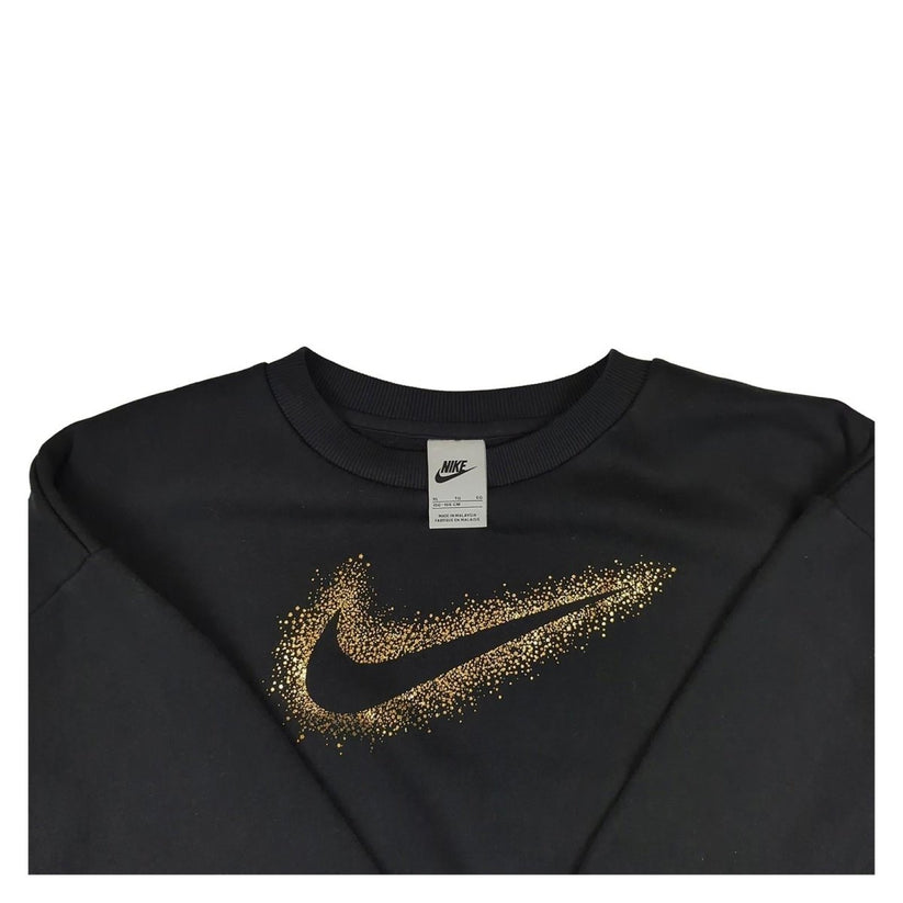Nike Nike Girls Sweatshirt XL 156 - 166cm Black Long Sleeve Golden Logo Used Sweater & Hoodie RewearableUK