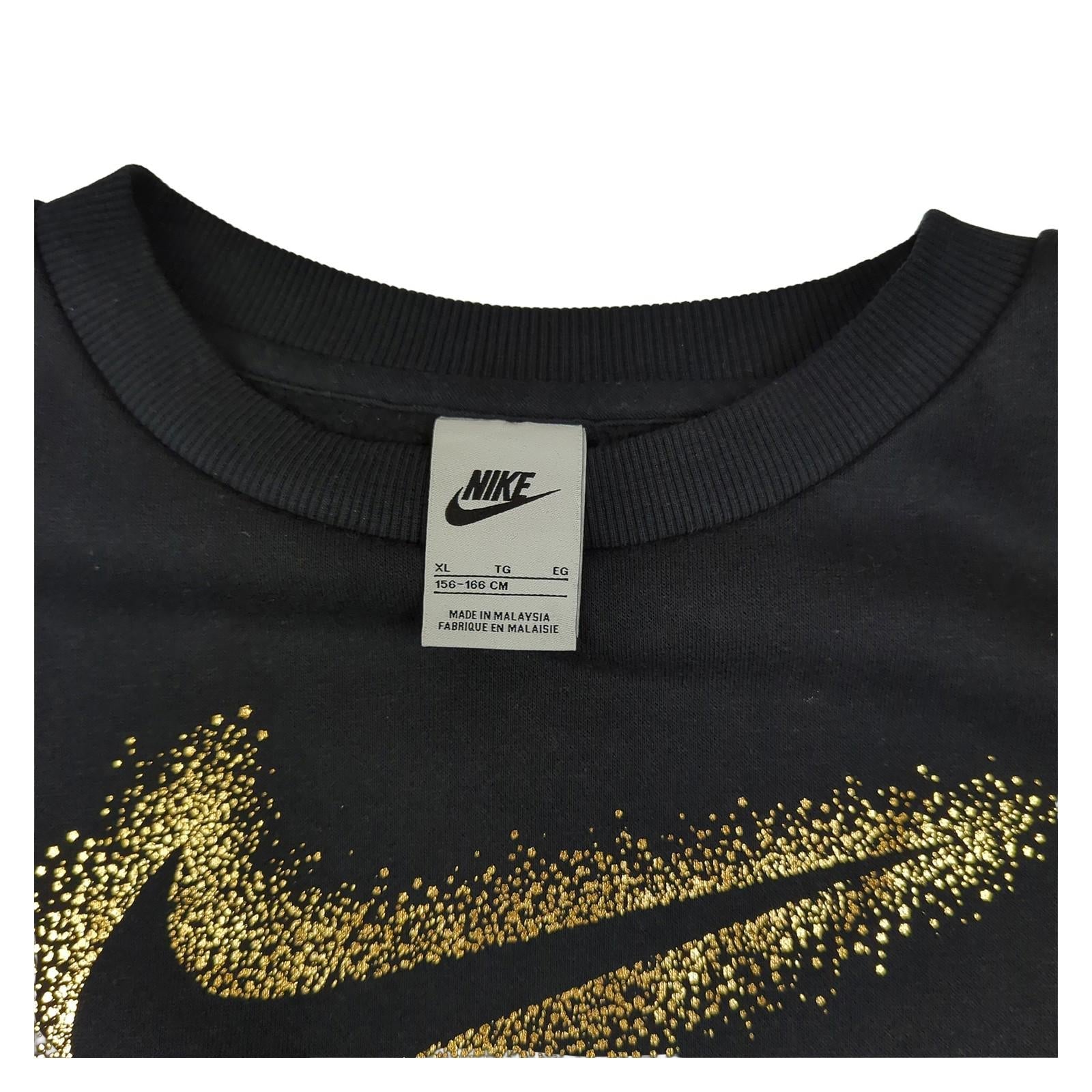 Nike Nike Girls Sweatshirt XL 156 - 166cm Black Long Sleeve Golden Logo Used Sweater & Hoodie RewearableUK