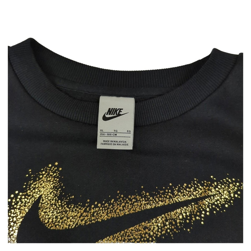 Nike Nike Girls Sweatshirt XL 156 - 166cm Black Long Sleeve Golden Logo Used Sweater & Hoodie RewearableUK