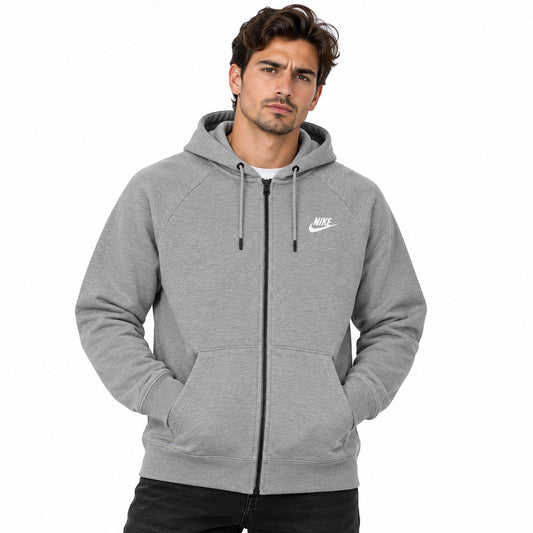 Nike Grey Cotton-Blend Full-Zip Unisex Hoodie M Embroidered Ribbed Cuffs Polyester – Hoodie product photo 1 | RewearableUK