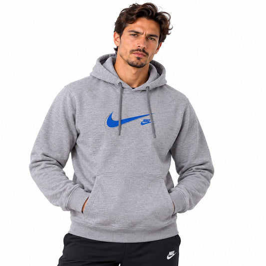 Nike Grey Marl Blue Swoosh Unisex Hoodie S Cotton Long Sleeve – Hoodie product photo 1 | RewearableUK