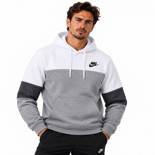 Nike Grey/White Colour-Block Unisex Hoodie S Cotton Polyester Pullover Pre-Owned – Hoodie product photo 1 | RewearableUK