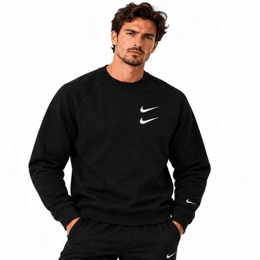 Nike Men's Black Double Swoosh Crew Sweatshirt M Long Sleeve – Sweatshirt product photo 1 | RewearableUK