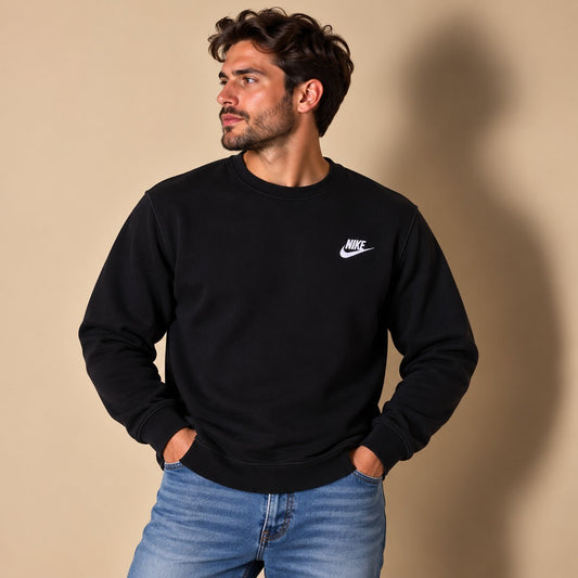 Nike Mens Sweatshirt M Black Embroidered Logo Cotton – Sweater & Hoodie product photo 1 | RewearableUK