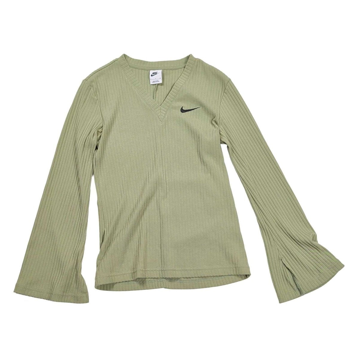 Nike Ribbed V Neck Top Women S Oil Green Flared Sleeve Embroidered Swoosh – product photo 1 | RewearableUK