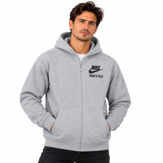 Nike Track & Field Grey Full-Zip Unisex Hoodie S Cotton Graphic Ribbed Cuffs – Hoodie product photo 1 | RewearableUK