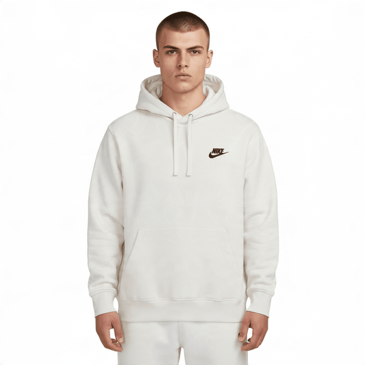 Nike White Fleece Unisex Hoodie L, Black Embroidered Logo Cotton Kangaroo Pocket – Hoodie product photo 1 | RewearableUK