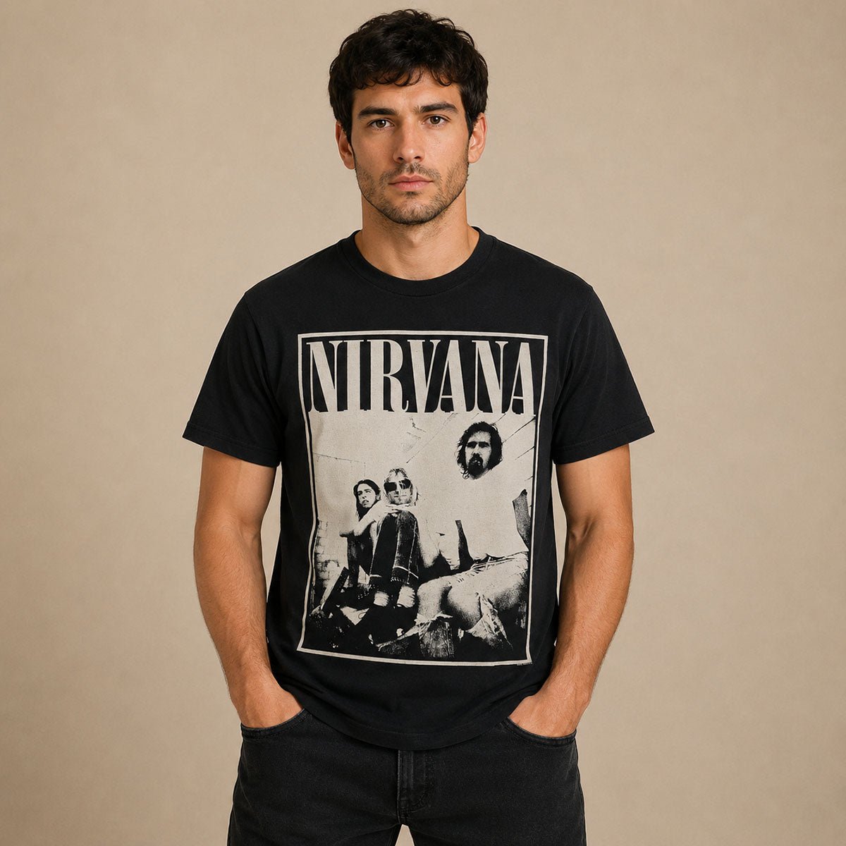 Nirvana 2013 Band T-Shirt S Black Photo Graphic Grunge Tee – Music T-Shirt product photo 1 | RewearableUK