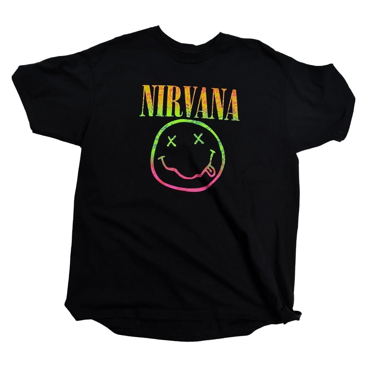 Nirvana Rainbow Smiley T-Shirt XL Black Kurt Cobain Grunge Rock Band Tee – product photo 1 | RewearableUK