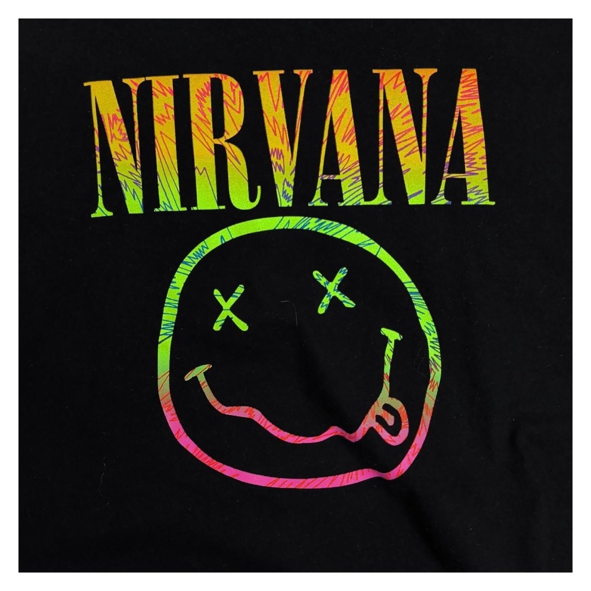 Nirvana Rainbow Smiley T-Shirt XL Black Kurt Cobain Grunge Rock Band Tee – product photo 2 | RewearableUK