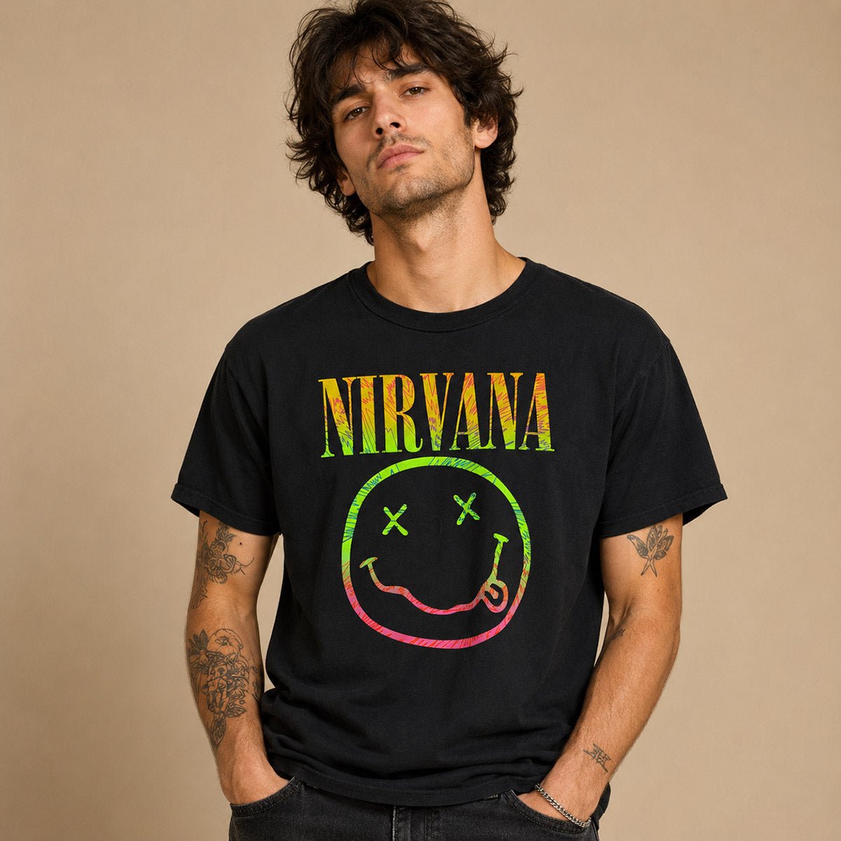 Nirvana Rainbow Smiley T-Shirt XL Black – product photo 1 | RewearableUK