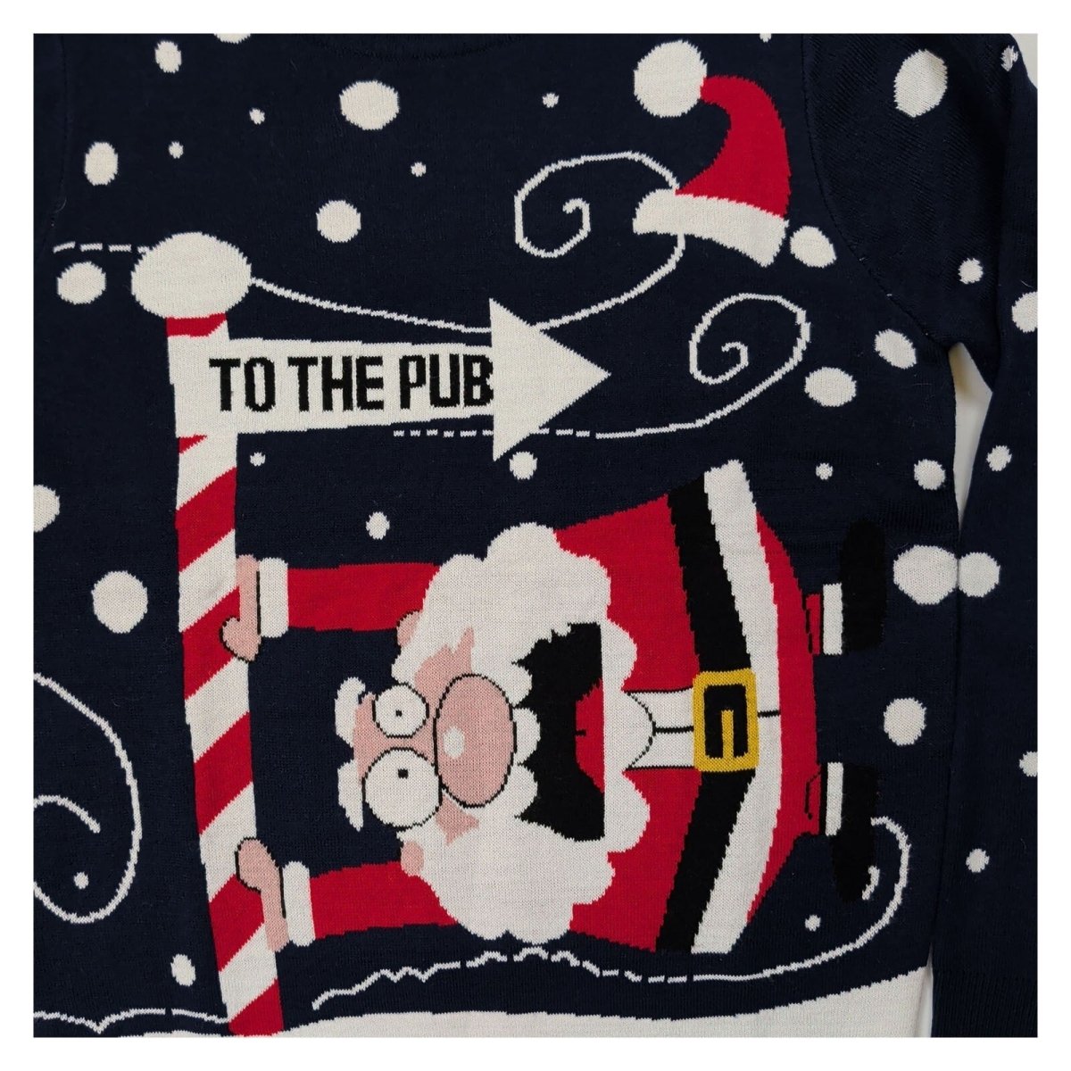 NUOROZIE To The Pub Santa Christmas Jumper M Navy Acrylic Novelty – product photo 2 | RewearableUK