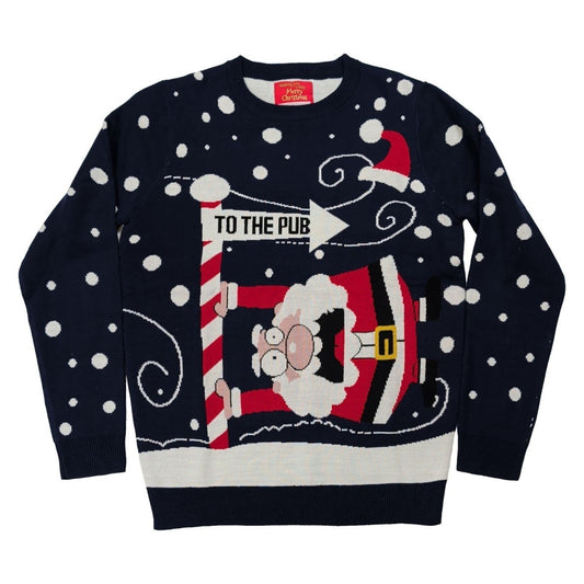 NUOROZIE To The Pub Santa Christmas Jumper M Navy Acrylic Novelty – product photo 1 | RewearableUK