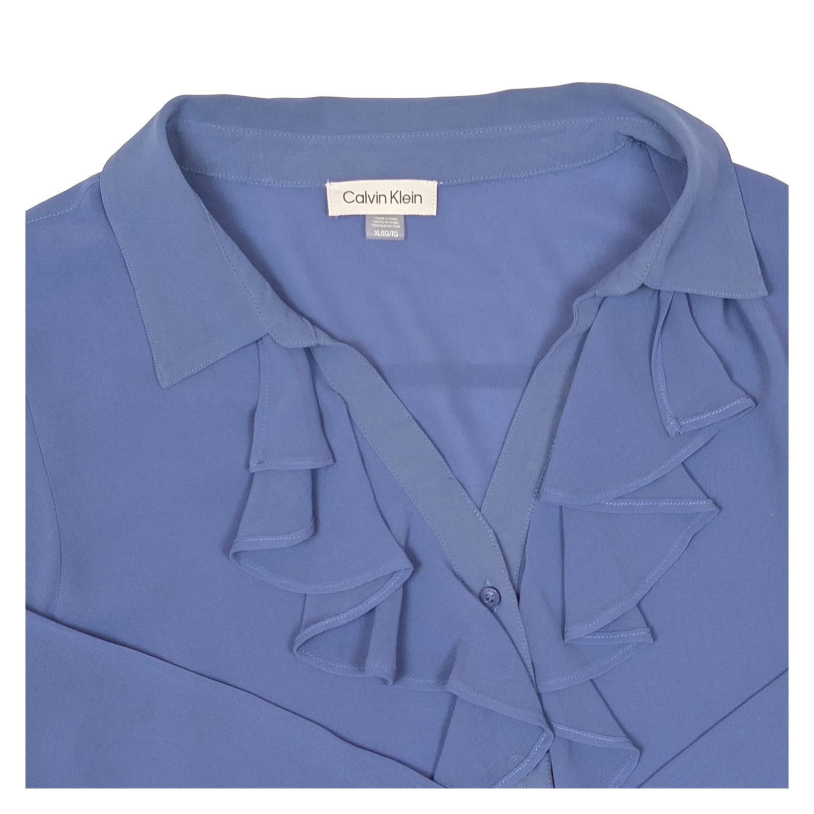 NWT Calvin Klein Periwinkle Blue Ruffle Blouse Top Size XL (UK 16 - 18) (See Stain by Calvin Klein – | RewearableUK