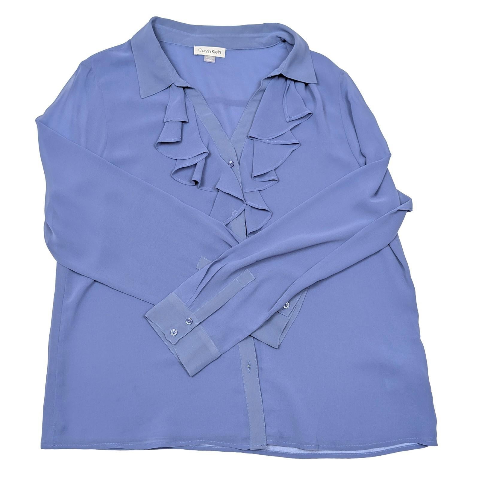 NWT Calvin Klein Periwinkle Blue Ruffle Blouse Top Size XL (UK 16 - 18) (See Stain by Calvin Klein – | RewearableUK