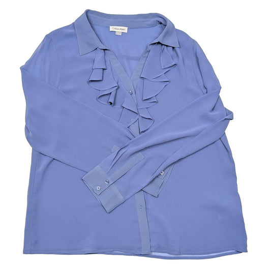 NWT Calvin Klein Periwinkle Blue Ruffle Blouse Top Size XL (UK 16 - 18) (See Stain by Calvin Klein – | RewearableUK