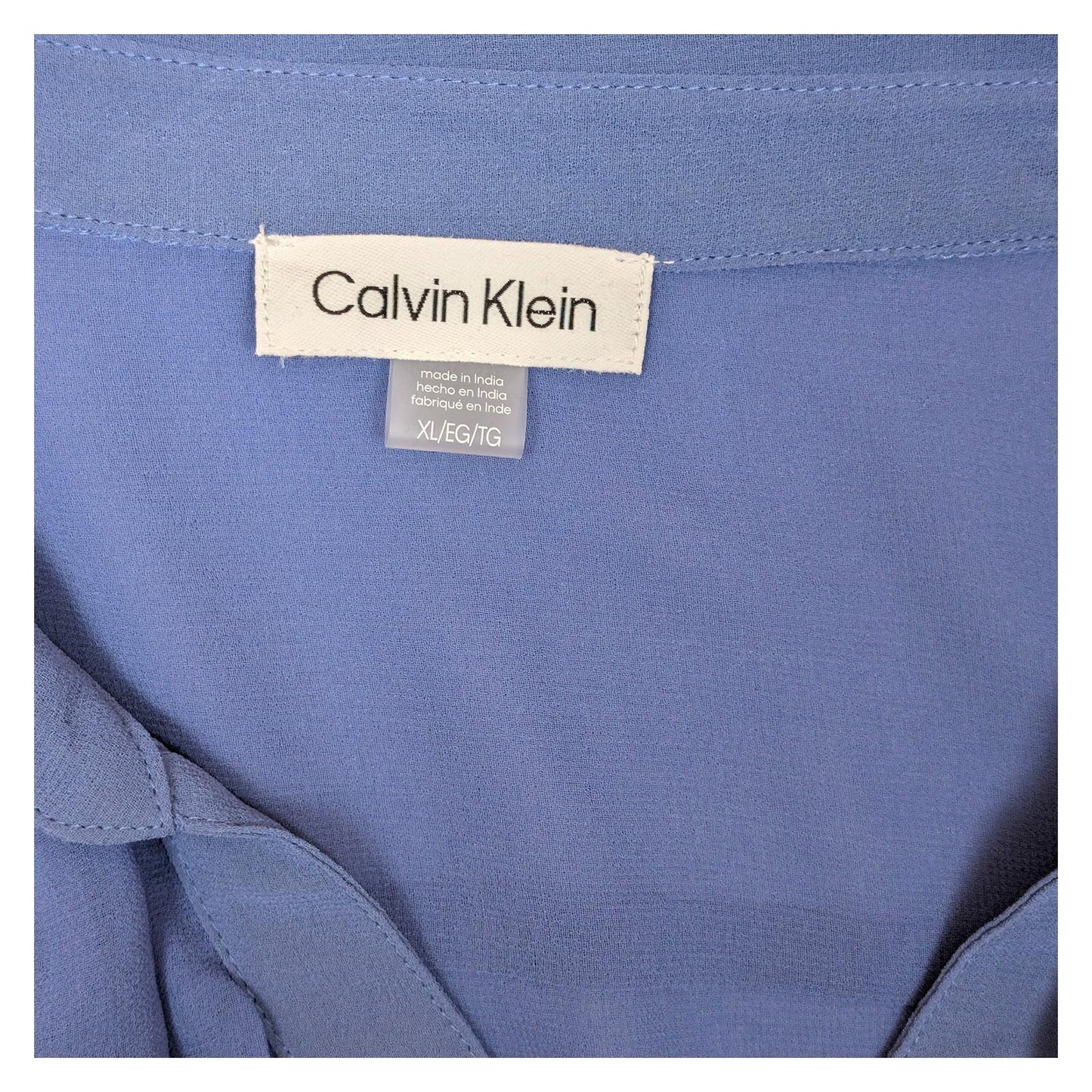 NWT Calvin Klein Periwinkle Blue Ruffle Blouse Top Size XL (UK 16 - 18) (See Stain by Calvin Klein – | RewearableUK