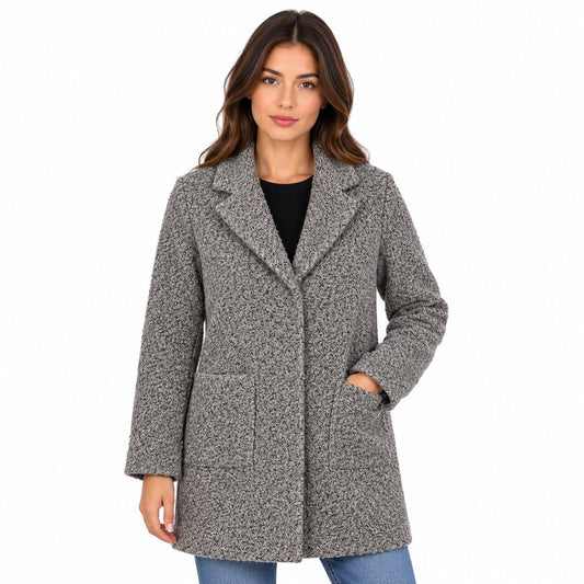 ONLY Women's Marya Grey Bouclé Longline Coat S Long Sleeve – Coat product photo 1 | RewearableUK