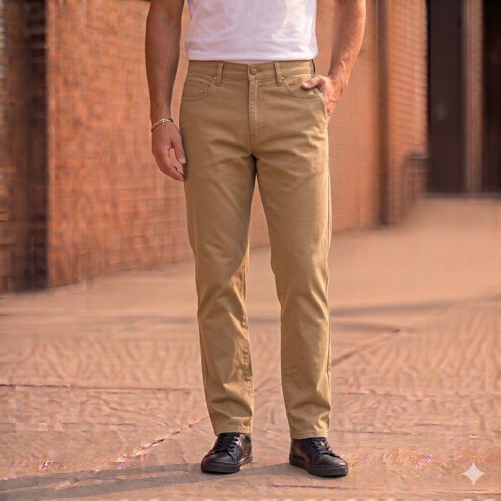 Original Penguin Mens Khaki Beige Regular 5 Pocket Chinos Trousers W32 L32 by Original Penguin – trousers | RewearableUK