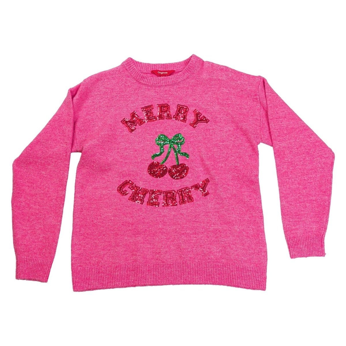 Originals Merry Cherry Christmas Jumper UK 10-12 Pink Sequin Xmas Sweater – product photo 1 | RewearableUK