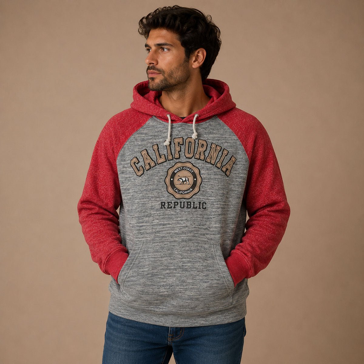 Passion-I California Republic Bear Hoodie XL Grey Red – Sweater & Hoodie product photo 1 | RewearableUK