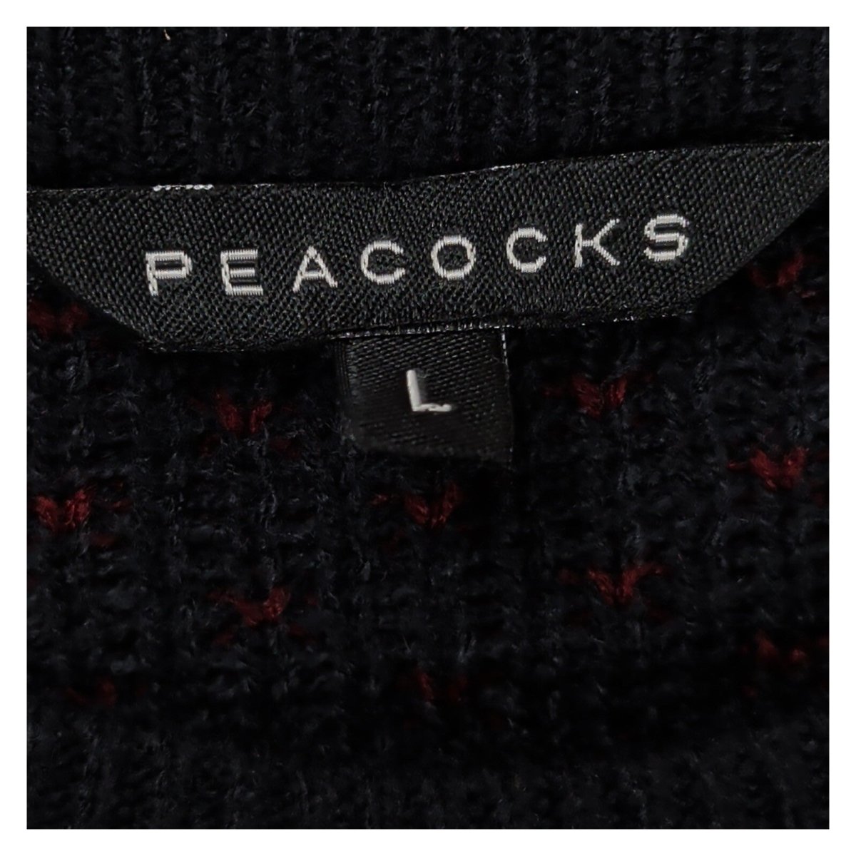Peacocks Men's Christmas Jumper Large Navy Red Fair Isle 100% Cotton Sweater – product photo 3 | RewearableUK