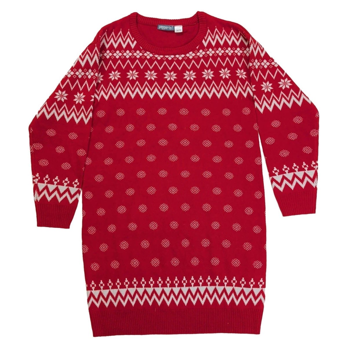 Pepperts Girls Christmas Jumper Dress Age 8-10 Red Fair Isle Longline Knit – Christmas Jumper Dress product photo 1 | RewearableUK