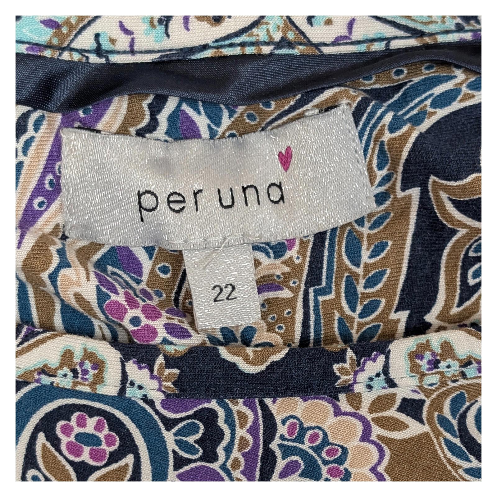 Per Una Paisley Tunic Top Size UK 22 Plus Blue Brown Ruched Side Stretch Jersey by Marks & Spencer – | RewearableUK