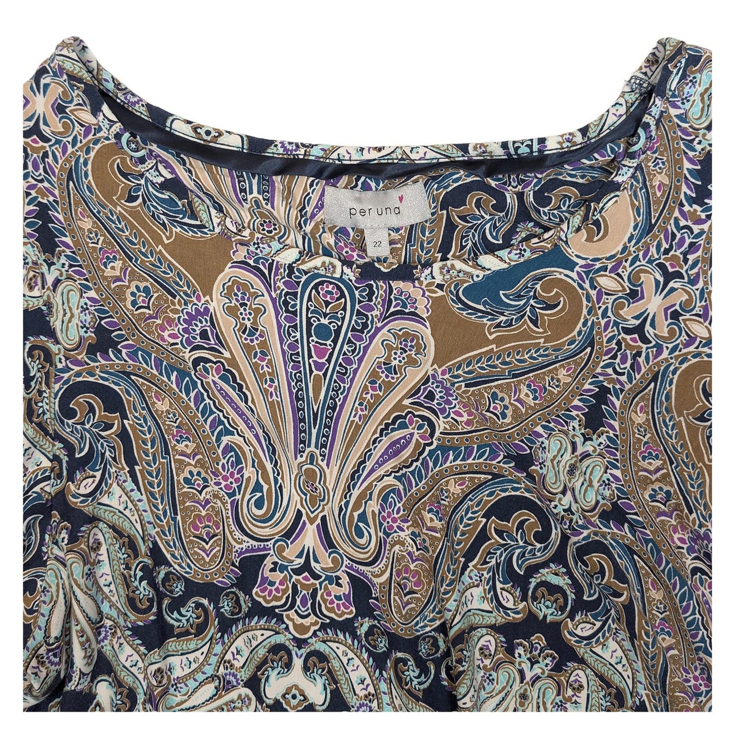 Per Una Paisley Tunic Top Size UK 22 Plus Blue Brown Ruched Side Stretch Jersey by Marks & Spencer – | RewearableUK