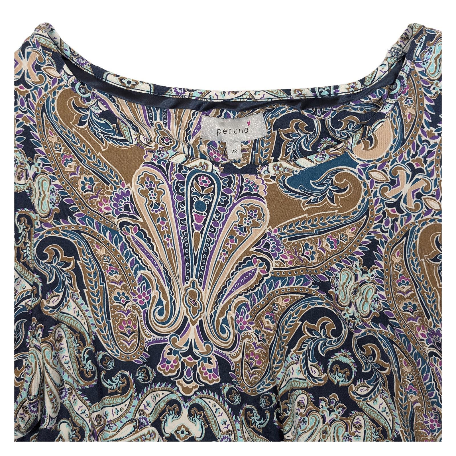 Per Una Paisley Tunic Top Size UK 22 Plus Blue Brown Ruched Side Stretch Jersey by Marks & Spencer – | RewearableUK