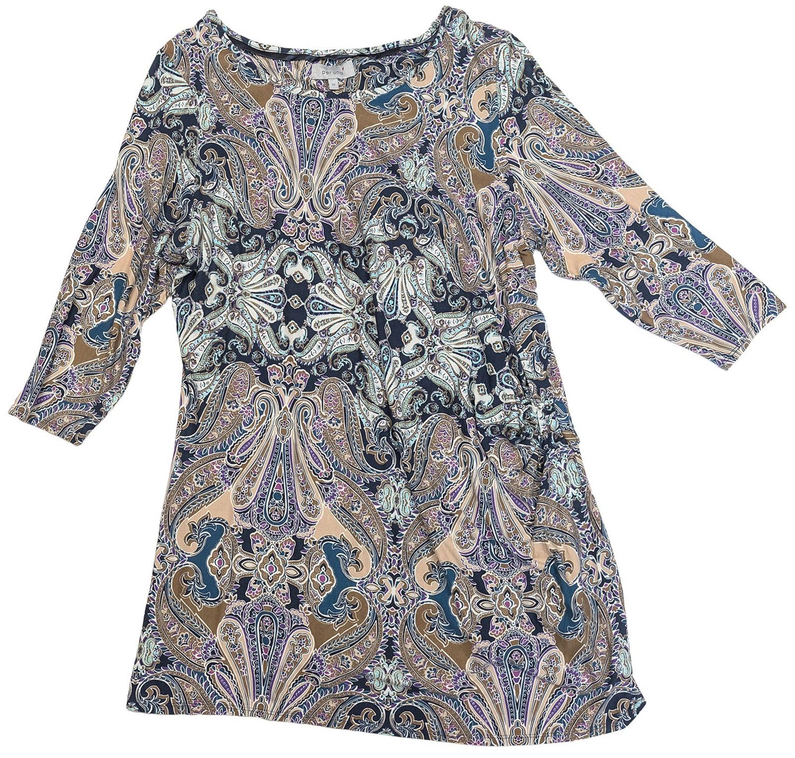 Per Una Paisley Tunic Top Size UK 22 Plus Blue Brown Ruched Side Stretch Jersey by Marks & Spencer – | RewearableUK