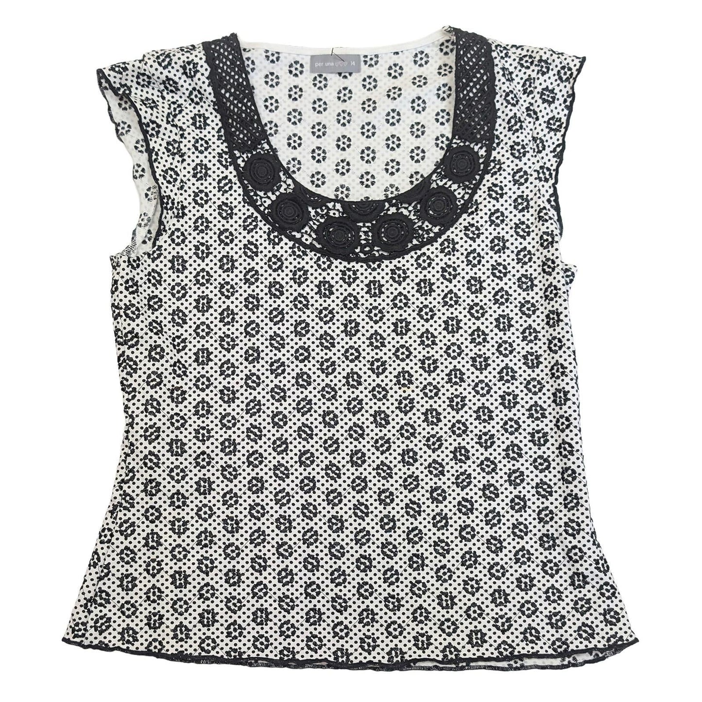Per Una Top Size UK 14 White Black Polka Dot Floral Crochet Neck Sleeveless Cott by Marks & Spencer – | RewearableUK