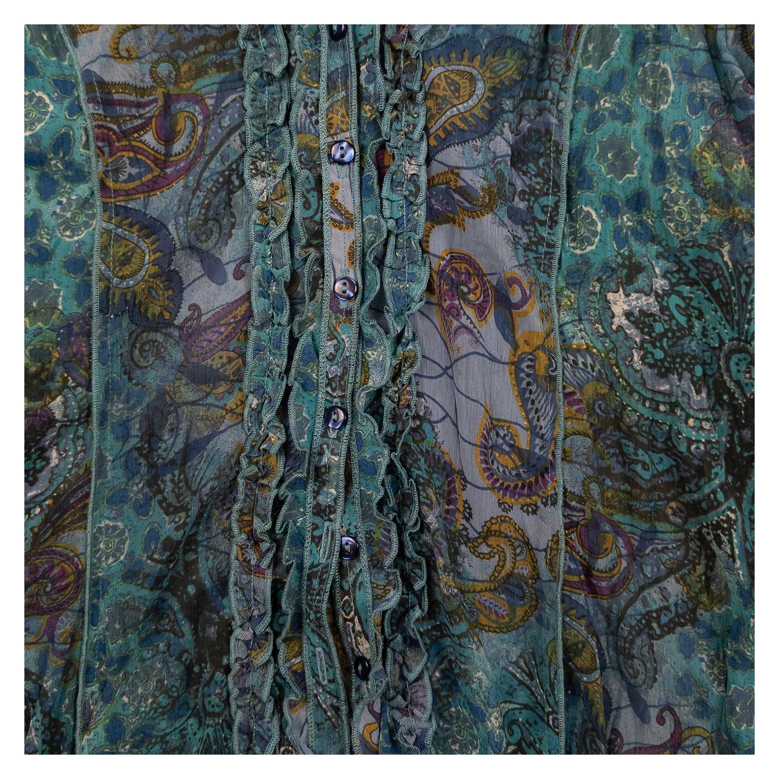 Per Una Woman Teal Paisley Shirt Size UK 16 Ruffle Front Sheer Mesh Boho Blouse by Per Una – | RewearableUK