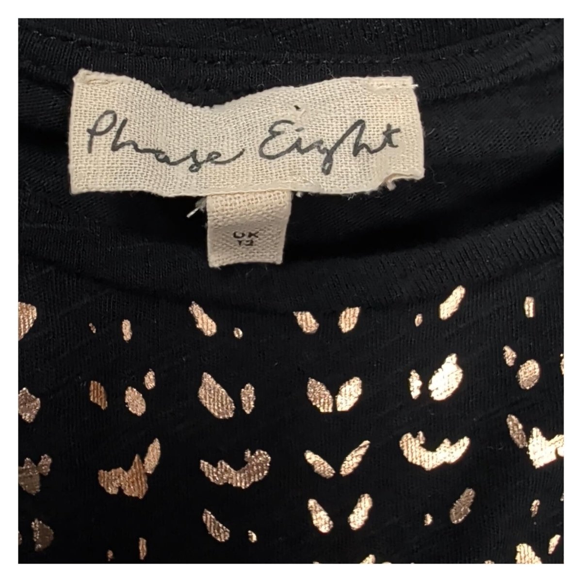 Phase Eight Black Gold Foil Heart Print Batwing Top UK 12 Cotton 3/4 Sleeve – product photo 7 | RewearableUK