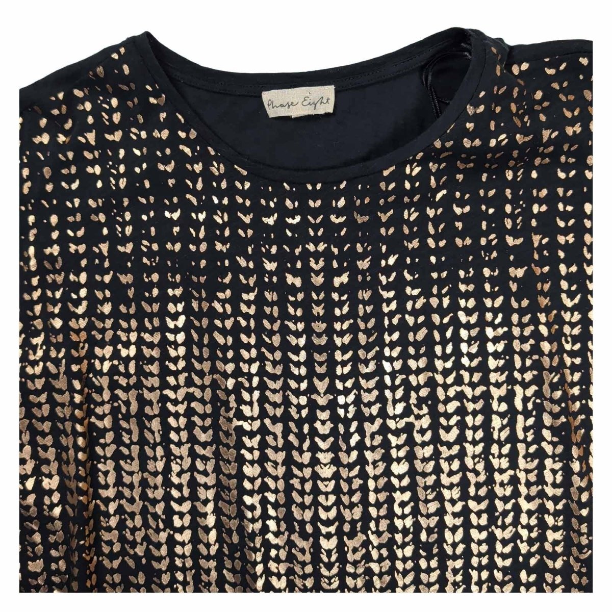 Phase Eight Black Gold Foil Heart Print Batwing Top UK 12 Cotton 3/4 Sleeve – product photo 2 | RewearableUK