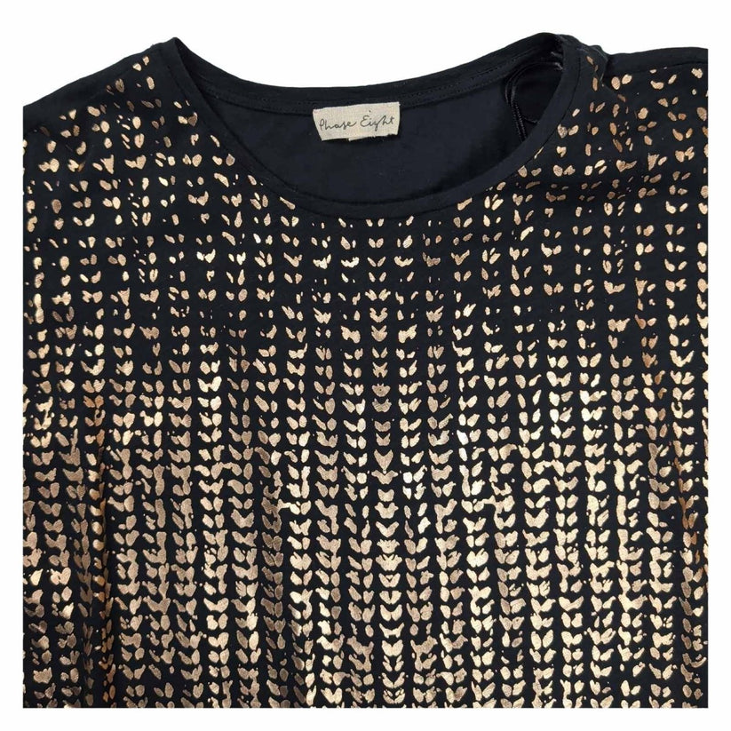 Phase Eight Black Gold Foil Heart Print Batwing Top UK 12 Cotton 3/4 Sleeve – product photo 2 | RewearableUK