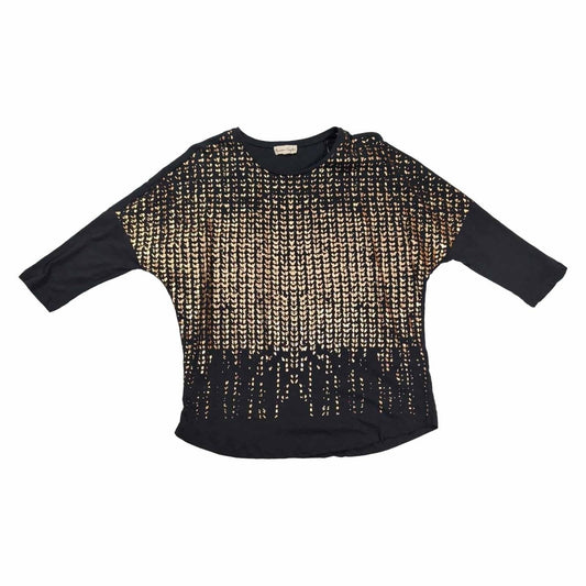 Phase Eight Black Gold Foil Heart Print Batwing Top UK 12 Cotton 3/4 Sleeve – product photo 1 | RewearableUK