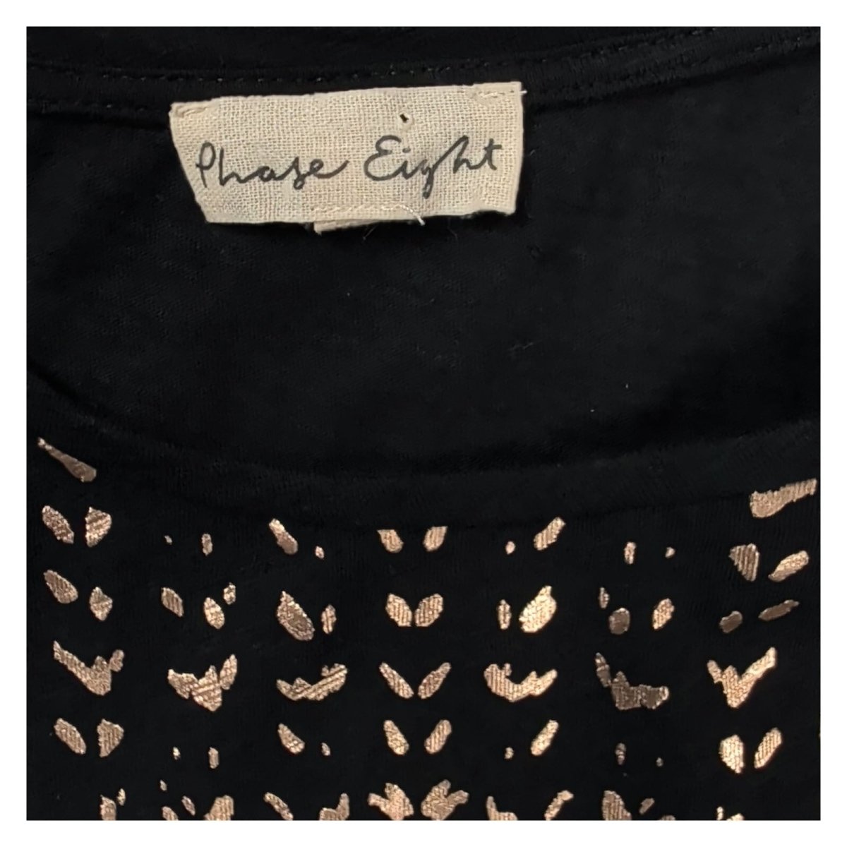 Phase Eight Black Gold Foil Heart Print Batwing Top UK 12 Cotton 3/4 Sleeve – product photo 4 | RewearableUK
