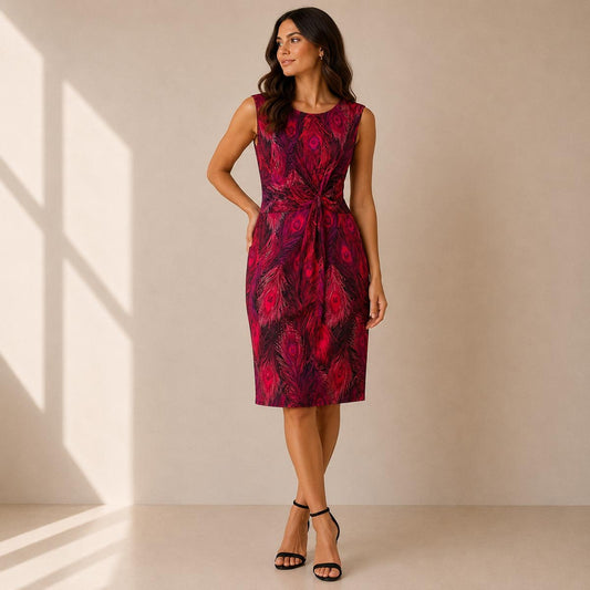Phase Eight Feather Print Dress UK 16 Pink Stretch Occasion by Phase Eight – DRESSING | RewearableUK